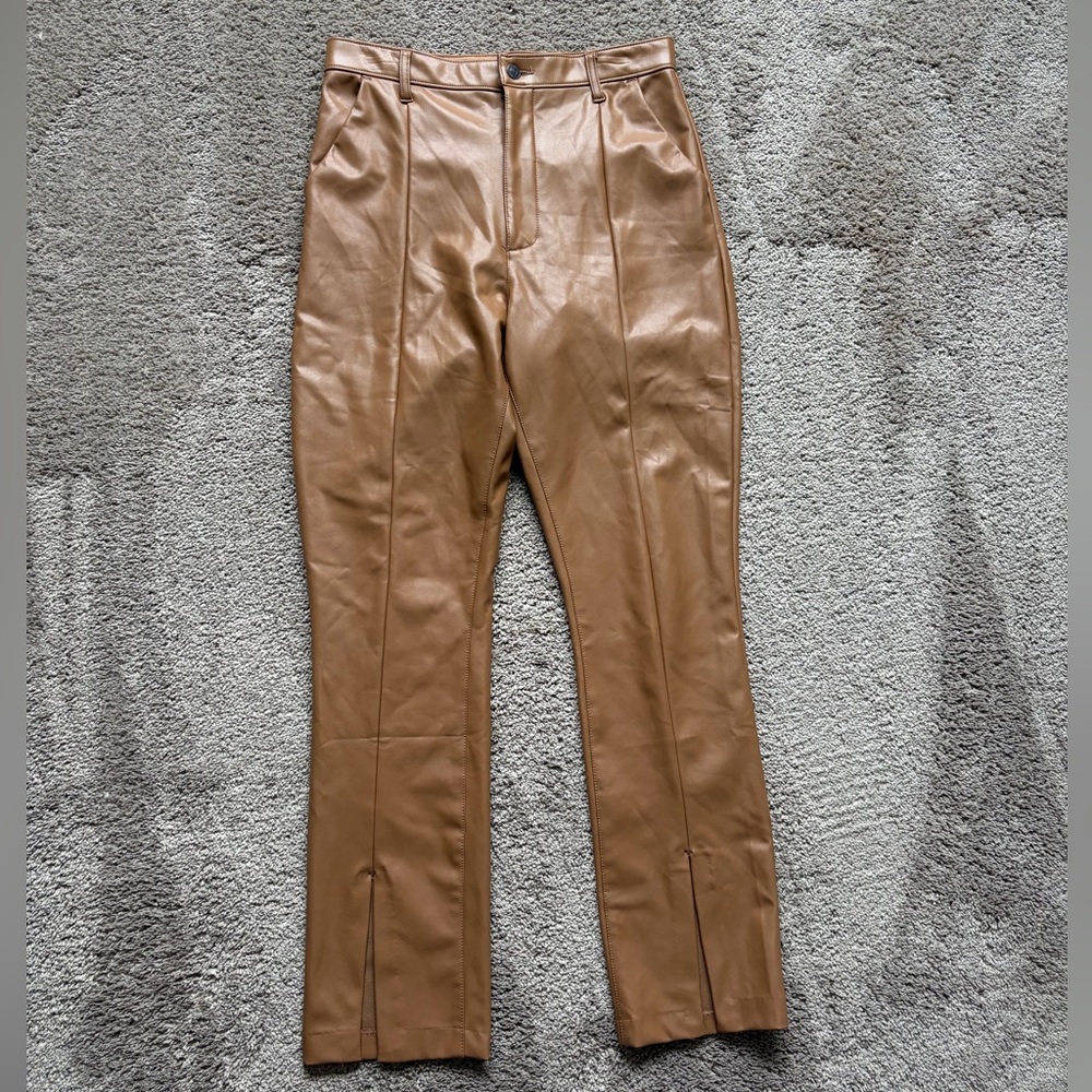 Abercrombie Faux Leather Cognac High-Waist Pants